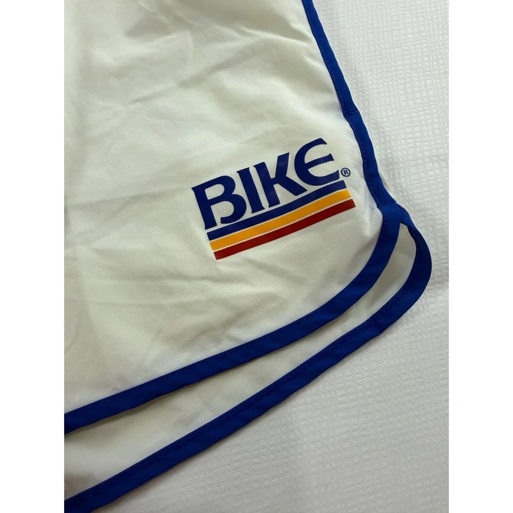 BIKE Mens White Retro Athletic Dolphin Shorts BAM200 Blue Trim Medium